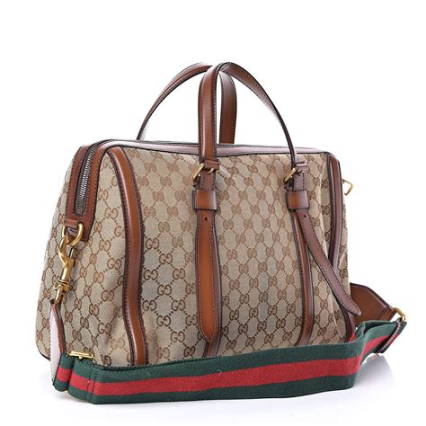 gucci monogram web medium boston dark brown|gucci leather shoulder bag.